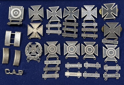 Large WW2 Sterling Military Pins Marksmen Sharpshooter Grenade M1 Artillery READ