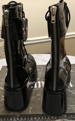 Demonia Petrol 150/B Black Platform Patent Leather Boots