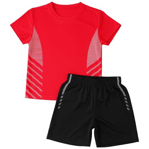 Kids Boys T-shirt With Shorts Quick Dry Tracksuit Short Sports Set Striped Gym - Picture 34 of 45