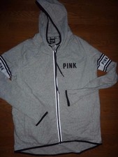 VICTORIAS SECRET PINK MARLED TRACK JACKET HOODIE RUNNING WORKOUT ZIP NWT