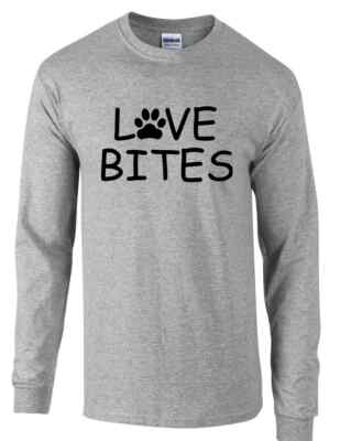 Love Bites Paw Print Long Sleeve T-shirt Cute Dog Cat Animal Pet Lover Puppy Tee