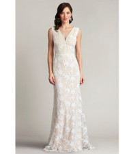 TADASHI SHOJI Windsor White Nude Floral Embroidered Lace Bridal Wedding Gown 12