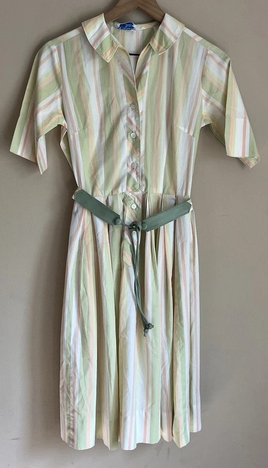 Camisa Vestido Vintage Falda Completa Rayas Ajuste Acampanado Años 50 60 Rockabilly XS 0 2 Cinturón Foto 2 de 4