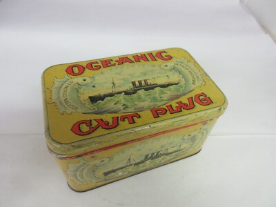 oceanic cut plug tobacco tin VINTAGE ADVERTISING OCEANIC CUT PLUG CASKET CANISTER TIN COLLECTIBLE 435-O
