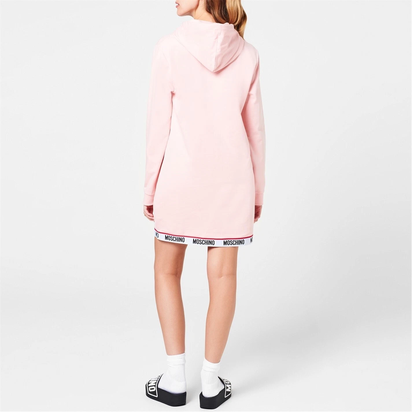 Moschino abito maglione con cappuccio rosa taglia S UK 10 RRP £210