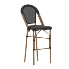 Bistro Style 30" High Barstool Chair With Black Woven Fabric & Aluminum Frame