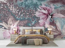 3D Purple Green Flower Self-adhesive Removeable Wallpaper Wall Mural Sticker 111