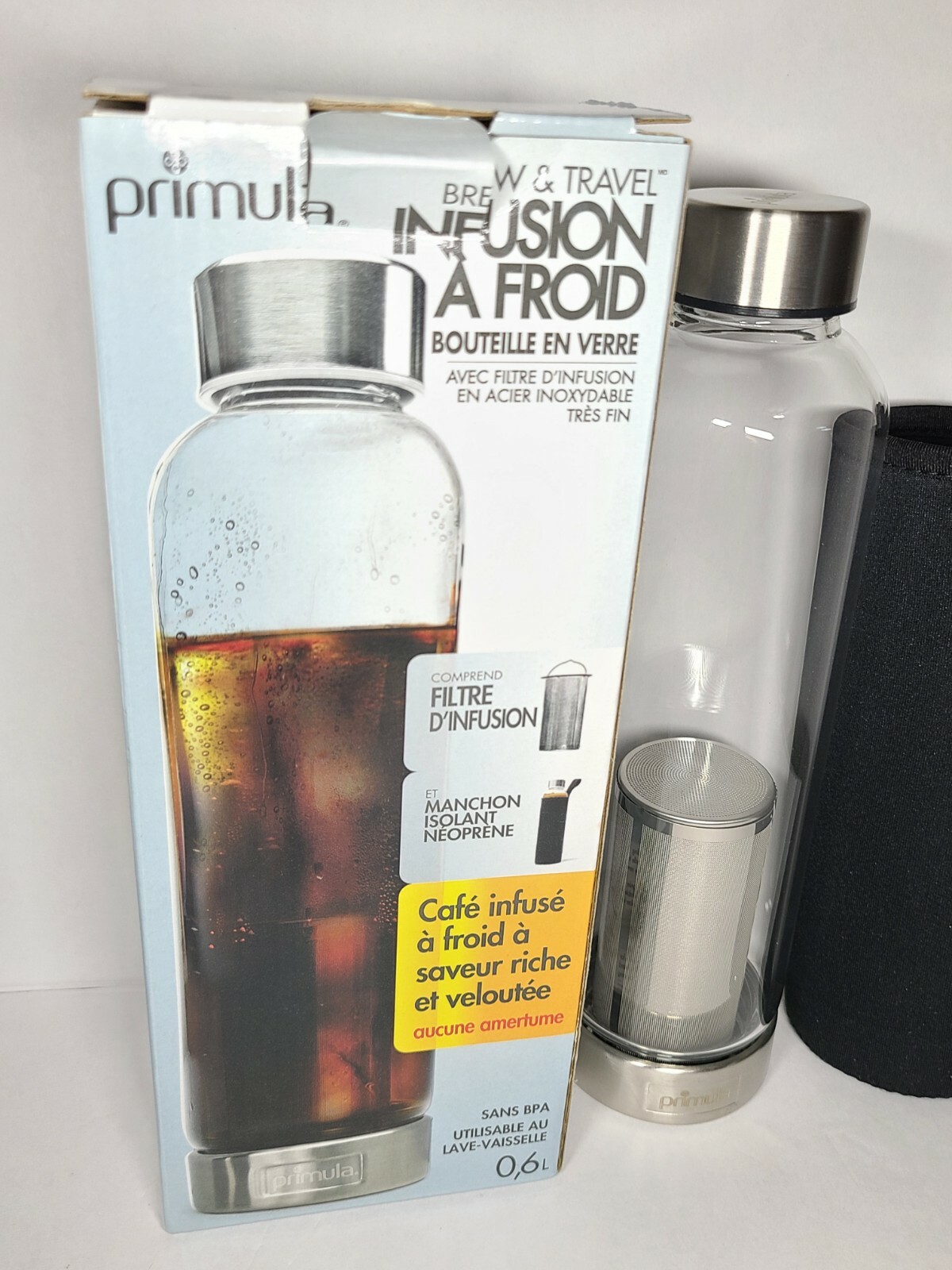 Primula Cold Brew Maker and Travel Glass Bottle Infuser 19oz Stainless Filter