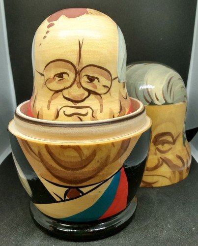 Vintage Set of 7 Russian Nesting Dolls Political Leaders Wood USSR Soviet - Picture 3 of 12