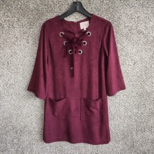 Moon River Anthropologie Dress Womens XS Velour Burgundy Lace Up Boho Ladies