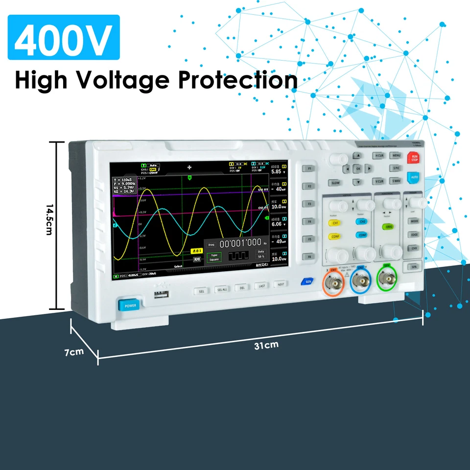 Digitales Oszilloskop DDS-Signalgenerator, 100X Hi-Volt-Sonde, 2 Kanäle, 100 MHz - Bild 3 von 4