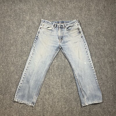 Levis 505 Jeans Mens 34x29 Light Wash Grunge Skater Denim Distressed Whiskered