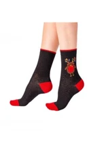 Pretty Polly Robin Christmas Socks  Black/Red   One Size ( 4-8 UK)