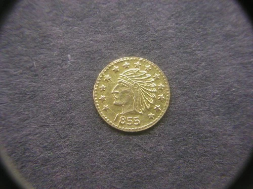 1855 California Gold Indian Head 1/4 dollar token/coin Bear 10kt DIE CLASH ERROR