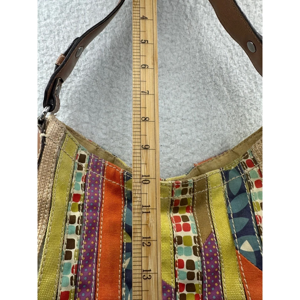 Bolso Hobo Fossil Patchwork Boho Multicolor Cuero Borde Cartera de Hombro Foto 4 de 4