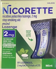 Nicorette Mini Nicotine Lozenges Stop Smoking Aid 2 Mg Mint 81 Ct EXP 9/26