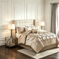 Juego de edredón Madison Park 7 piezas cama en bolsa acolchado plisado imitación seda ropa de cama