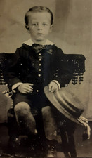 Tintype of a Cute Little Boy Nicely Dressed Holding His Hat