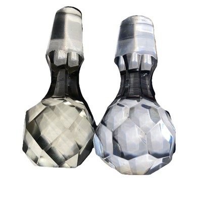 2  Crystal Faceted Prism Clear Glass Decanter Vtg Bottle Stoppers, Some Chips