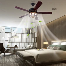 Tiffany 3-SpeedsCeiling Fan Light Lamp Dimmable LED Chandelier Pendant w/Remote