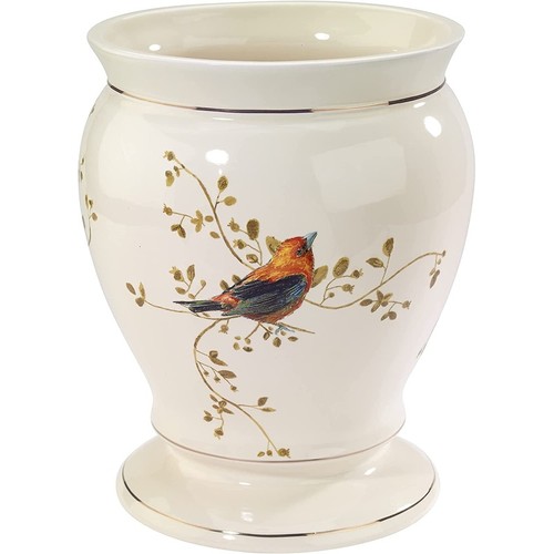 Ceramic Wastebasket Gilded Birds Collection Indoor Bathroom Accessories New - Picture 9 of 17