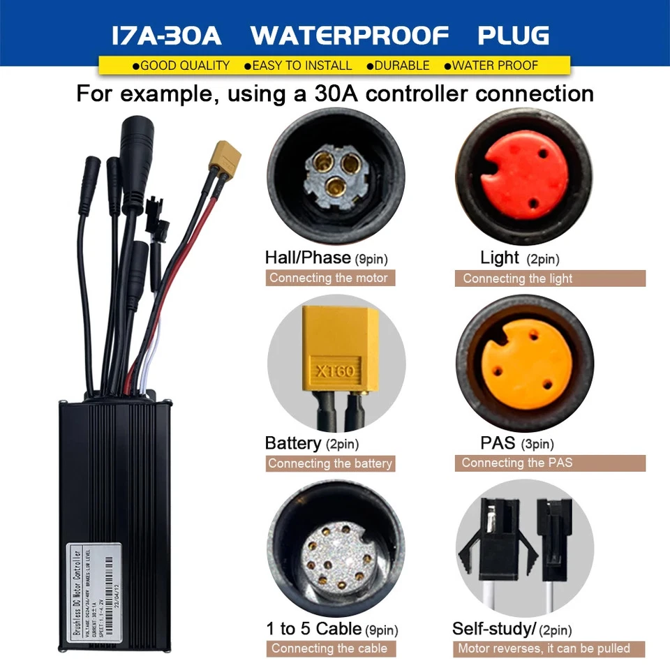 E-bike Sine Wave Waterproof Controller 17A 26A 30A with LCD Color S966 Display - Image 3 of 4