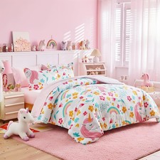 Unicorn Duvet Cover Set Queen 3 Piece 1 Pink White Girls Duvet Cover 2 Pil...
