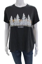 The Great Women Graphic Cotton Crewneck Tee Dark Gray Short Sleeve Size 0
