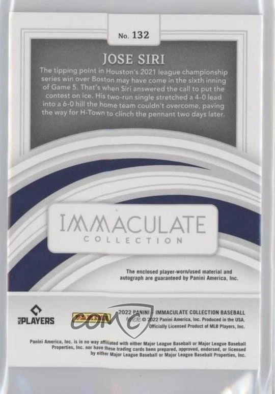 2022 Panini Immaculate /99 Jose Siri #132 RPA Rookie Patch Auto RC - Image 2 of 2
