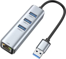 USB 3.0 to Ethernet Adapter 3-Port Hub Gigabit RJ45 for Laptop PC Mac