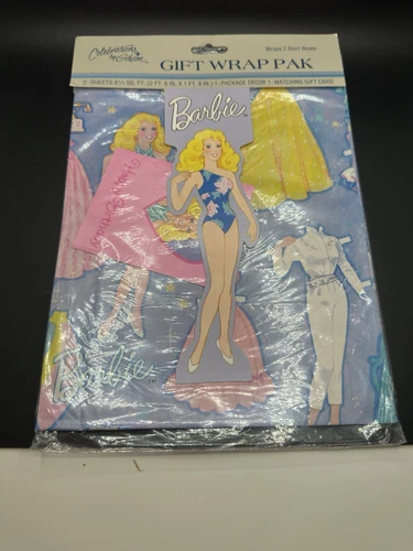 Vintage Gibson Buzza Barbie Gift Wrap Pack 2-Sheets Birthday Card NEW Sealed