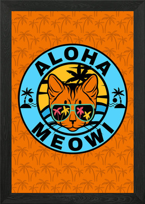 Aloha Miau Katze Design gerahmtes Wandbild Poster Leinwanddruck Bild