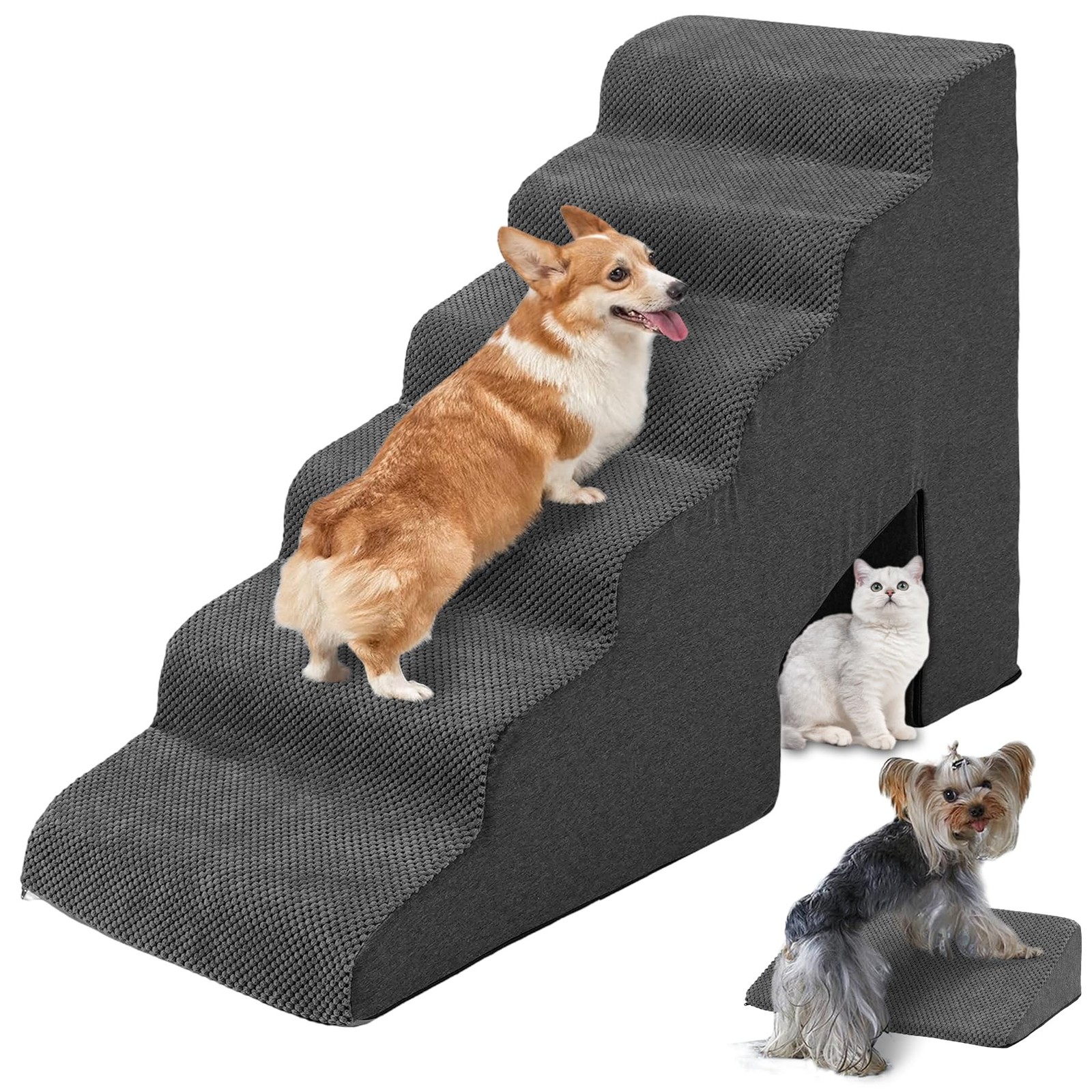 Pet Stairs for High Bed - LitaiL Stairs for Dogs to Get on Bed, 6 Steps Foam ...