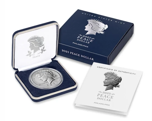 2025-P Peace Silver Dollar $1 Uncirculated UNC, OGP COA, Philadelphia Mint