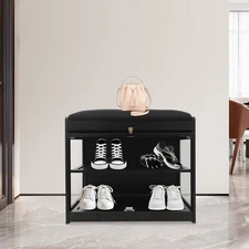 Entryway Shoe Bench Shoe Rack Bench with Cushion Shoe Rack Bench 50cm Black