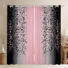 Kids Pink and Black Curtains for Bedroom Living Room 2 Panels, 38 x 45 Inch ...
