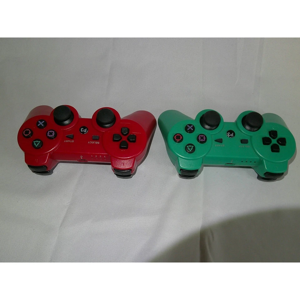 Lote de 2 Mandos Inalámbricos Playstation 3 Rojo Verde Dualshock Gamepad Genérico Foto 2 de 3