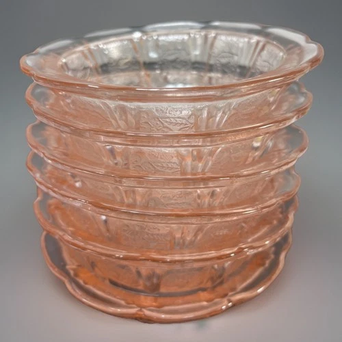 Excellent Set of 6 Jeanette Pink Cherry Blossom Small Fruit Dessert Bowls 4.75”