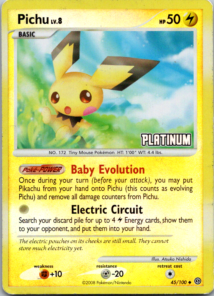 Pokemon 2008 Pichu Stormfront 45/100 Reverse Holo Platinum Stamp