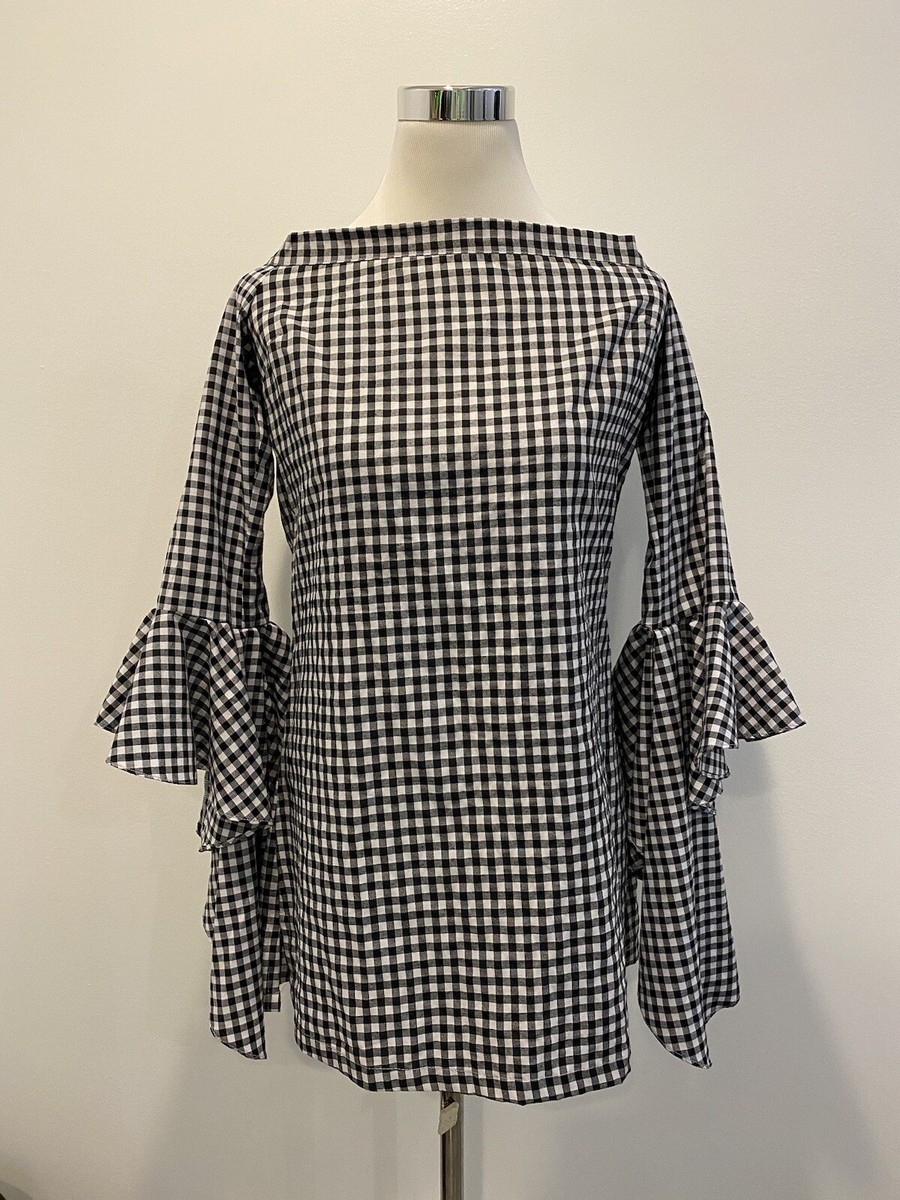 black and white plaid off the shoulder dress Marinto - Elbow-Sleeve Off Shoulder Plaid Dress