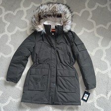 DKNY Parka Jacket Olive Green Hooded Full Zipped Faux Fur Women's Size Small New