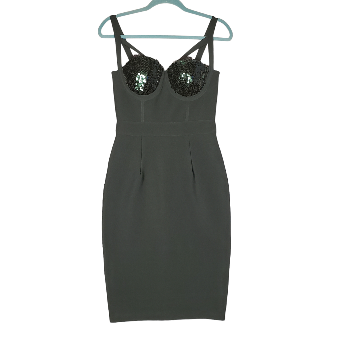 princess polly baby blue dress Lipsy All Over Sequin Bodycon Midi Dress in Black main image 1