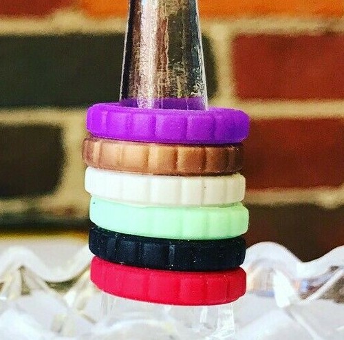 Silicone Wedding Rings for Women Thin Stackable Rubber Wedding Band - 6 PACK - Picture 2 of 8