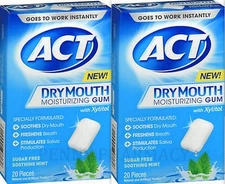 ACT Dry Mouth GUM w/ XYLITOL Sugar-Free, Mint, 20 ct ( 2 boxes ) /