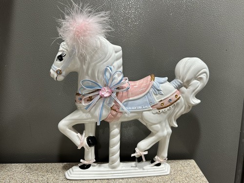 10” Ceramic Carousel Horse Free Standing or Wall Plaque, Hand Painted Glazed