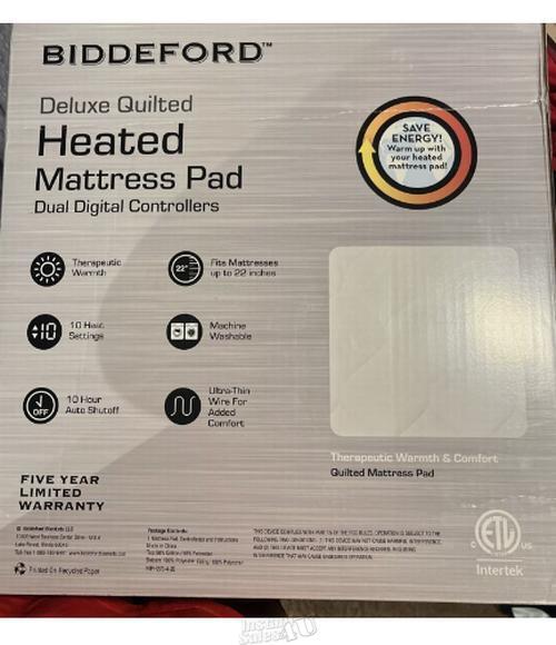Biddeford Blanket Heated Mattress Pad Quilted 10 Heat Settings King Dual Control