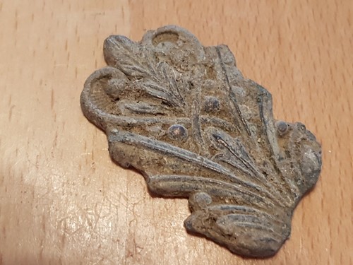 Post Medieval lead alloy mount part in uncleaned condition found in England L37o