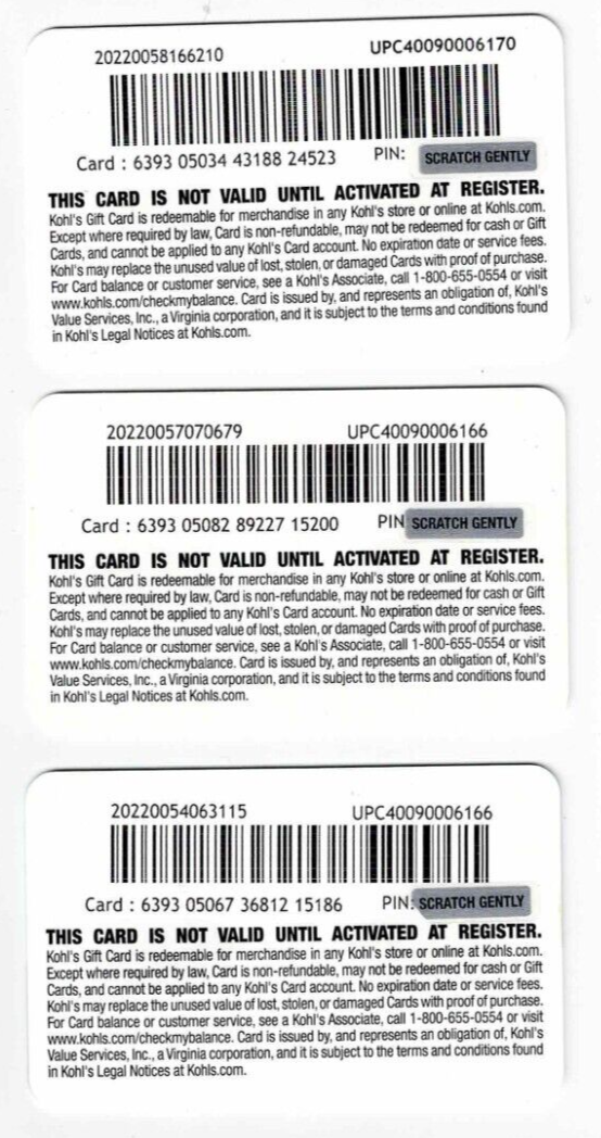 Kohl's Gift Card - Christmas, Penguin, Whale - LOT of 3