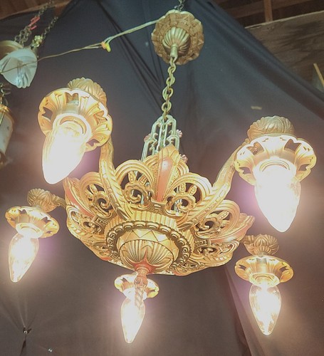 ANTIQUE ART NOUVEAU CAST IRON CEILING CHANDELIER LIGHT FIXTURE - Picture 7 of 10