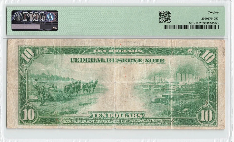 UNITED STATES 10 Dollars 1914, Fr#931a CHICAGO, White Mellow, Federal Reserve  F - Image 2 of 2